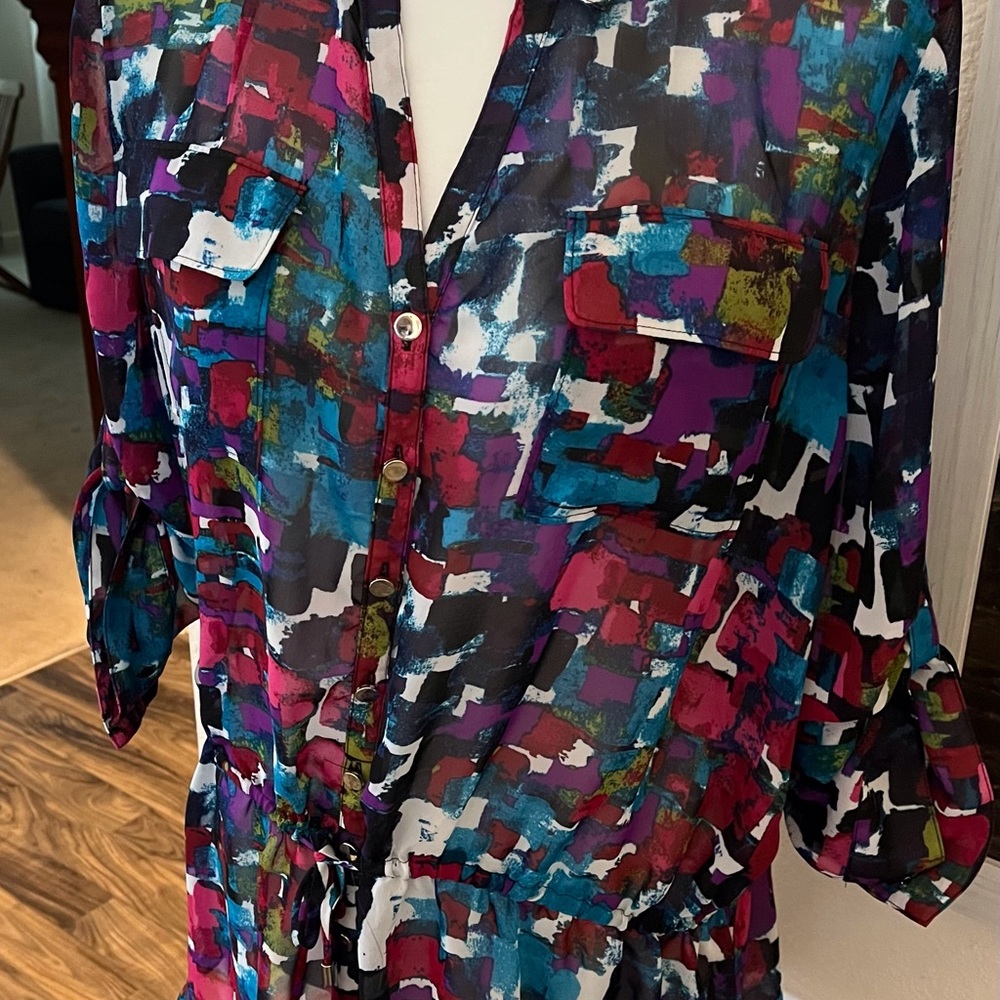LANE BRYANT Long sleeve, colorful blouse.